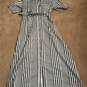 Navy and White Striped Long Sleeve Dress